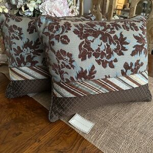 Elegant Brown and Blue Floral by eastern Accent Pillows